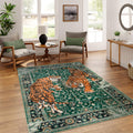 Moynesa Tiger 5x7 Area Rug, Boho Washable Living Room Rug, Non Slip Green Rugs for Bedroom, Ultra Thin Vintage Soft Stain Resist