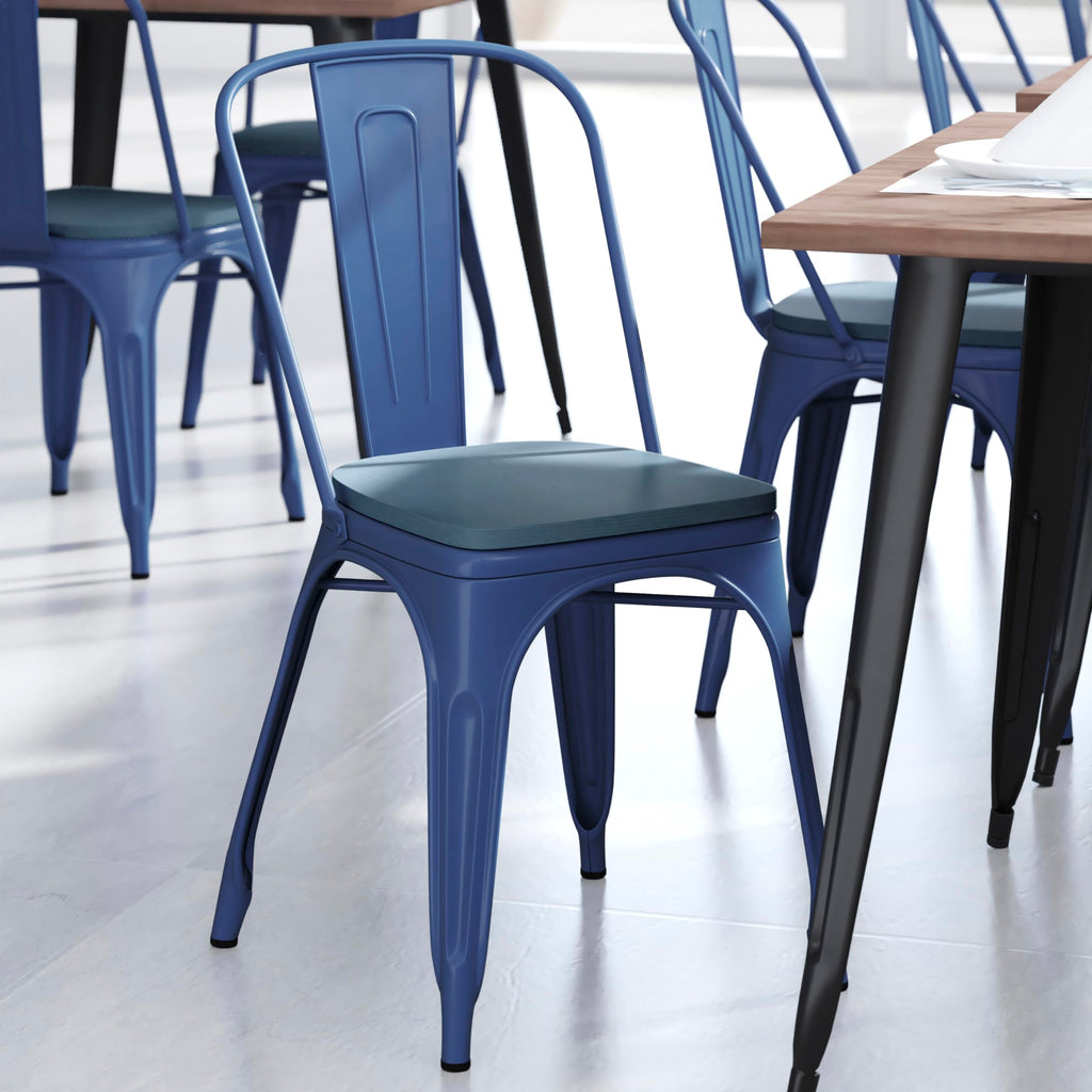 Flash Furniture Perry Indoor/Outdoor Commercial Stackable Chair With Polystyrene Seat - Blue Metal Frame - Teal-Blue Poly Resin Seat - Rounded Seat Edges For Comfort