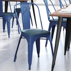Flash Furniture Perry Indoor/Outdoor Commercial Stackable Chair With Polystyrene Seat - Blue Metal Frame - Teal-Blue Poly Resin Seat - Rounded Seat Edges For Comfort