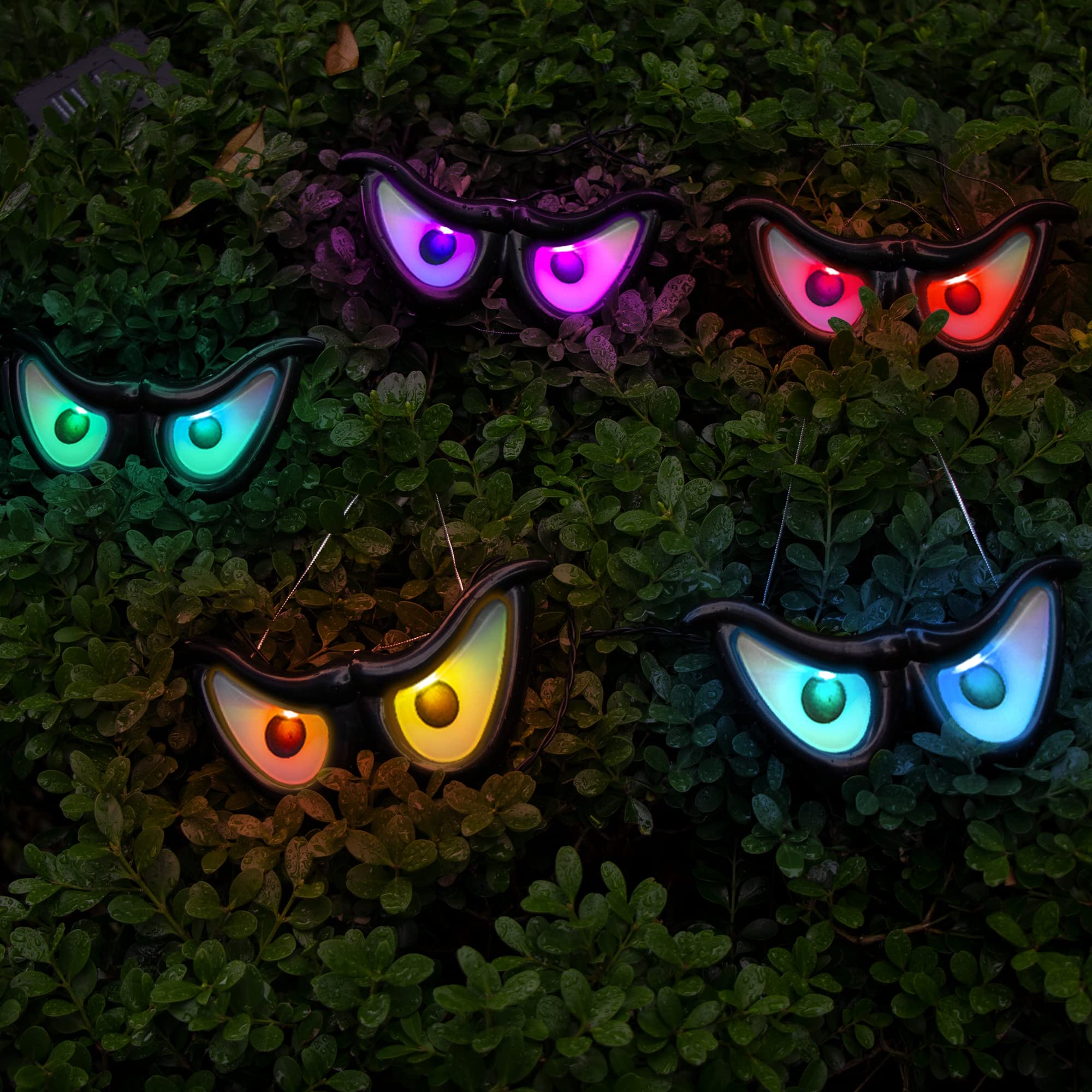 WATERGLIDE Halloween Flashing Spooky Eyes Lights, 5 Pairs Battery Operated Light Up Peeping Eyeball Auto Color Changing, for Out