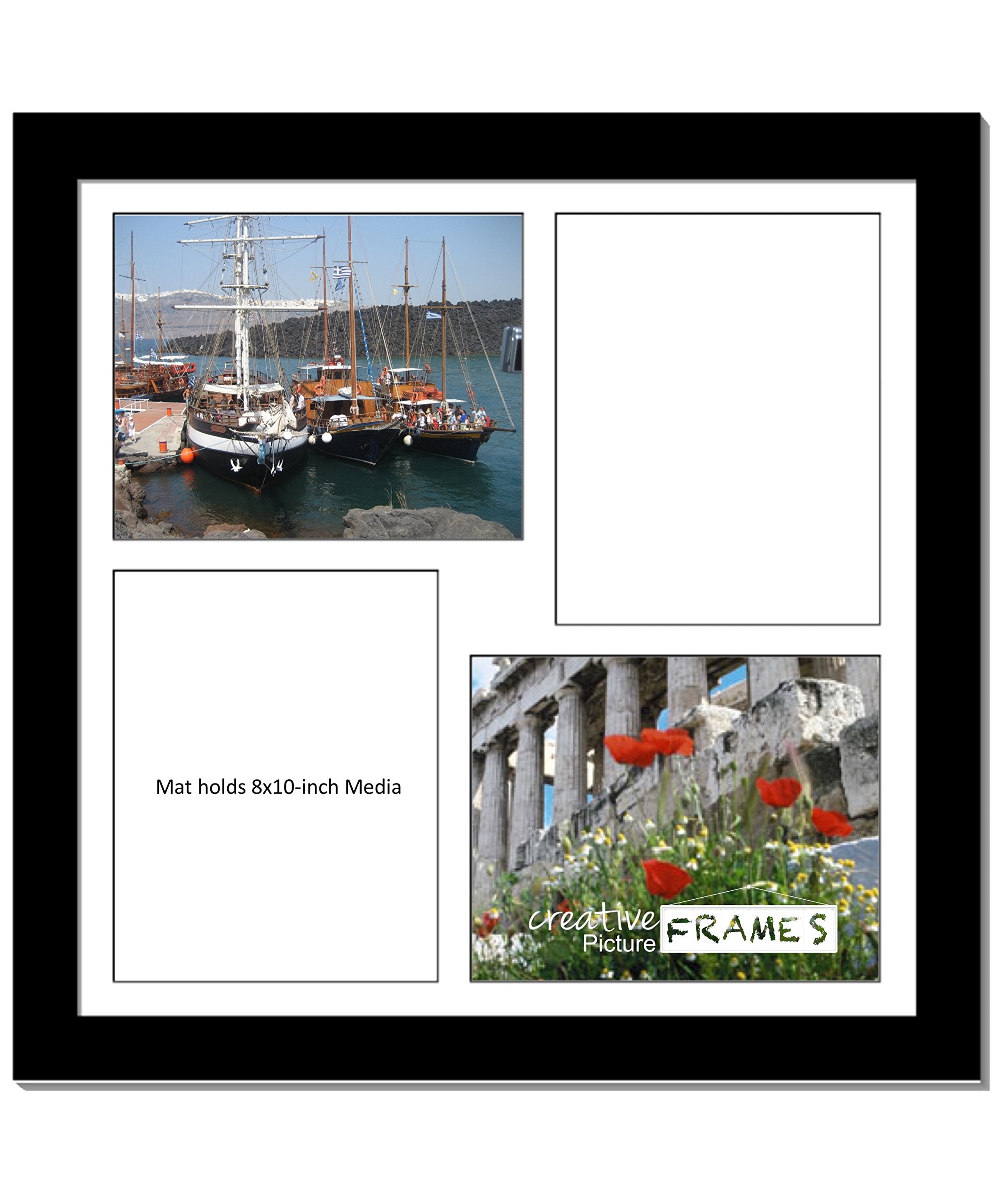 CreativePF [2020bk] Black Picture Frame with 4 Opening White Mat/Black Core Collage To Hold 8x10-inch Media,Includes Installed S