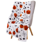 Serafina Home Halloween Blanket Throw: Fuzzy Boo! Jack O'Lantern Spider Webs Skull and Black Cats Print on Velvet Fleece for Sof
