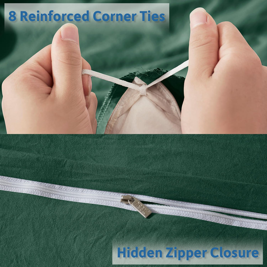 Nestl Dark Green Duvet Cover Full Size - Soft Prewashed Full Size Duvet Cover Set, 3 Piece, With Zipper Closure, 1 Duvet Cover 80X90 Inches And 2 Pillow Shams - No Comforter