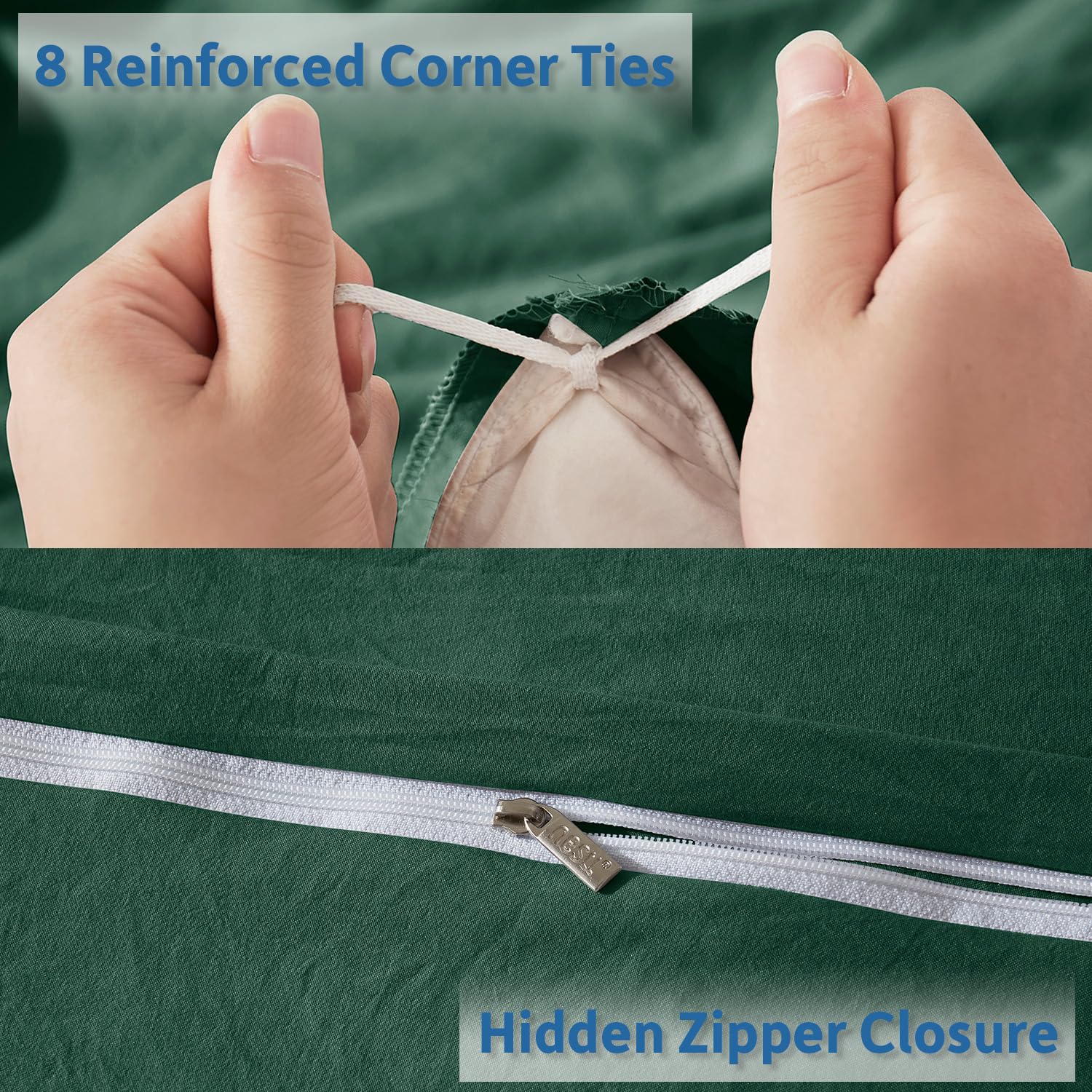 Nestl Dark Green Duvet Cover Queen Size - Soft Prewashed Queen Duvet Cover Set, 3 Piece, With Zipper Closure, 1 Duvet Cover 90X90 Inches And 2 Pillow Shams - No Comforter