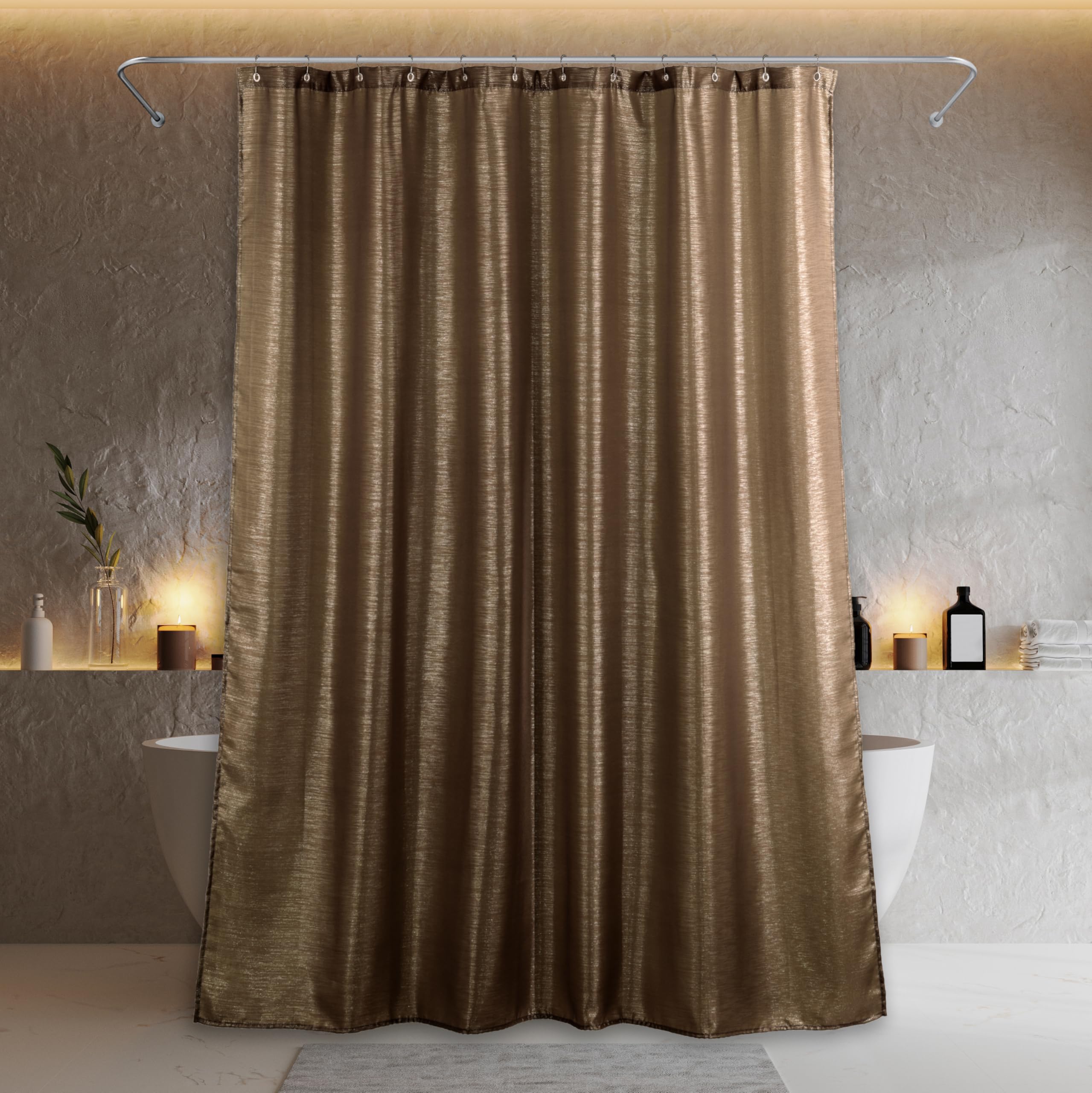 Popkozzi Chocolate Brown Glitter Shower Curtain: 84 Inch Luxury Elegant Taupe Metallic Shimmery Fabric Curtains For Holiday Bath