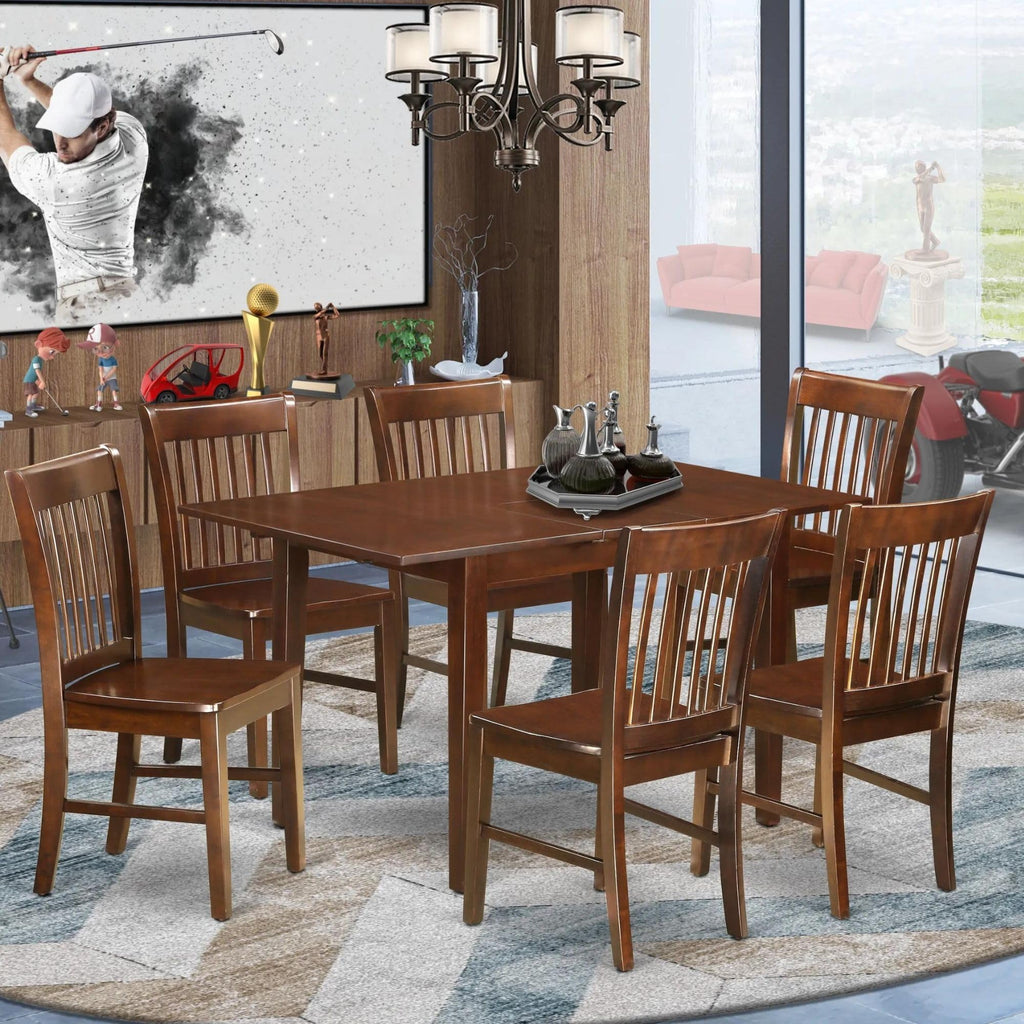 East West Furniture Norfolk 7 Piece Room Set Consist of a Rectangle Wooden Table with Butterfly Leaf and 6 Kitchen Dining Chairs, 32x54 Inch, Mahogany