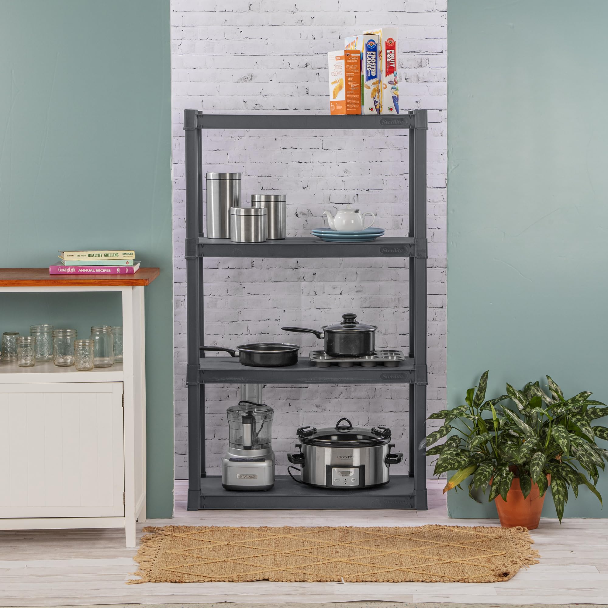 Sterilite 4-Pack Plastic Storage Shelves, Heavy Duty Shelving Unit, 4 Shelf, Gray