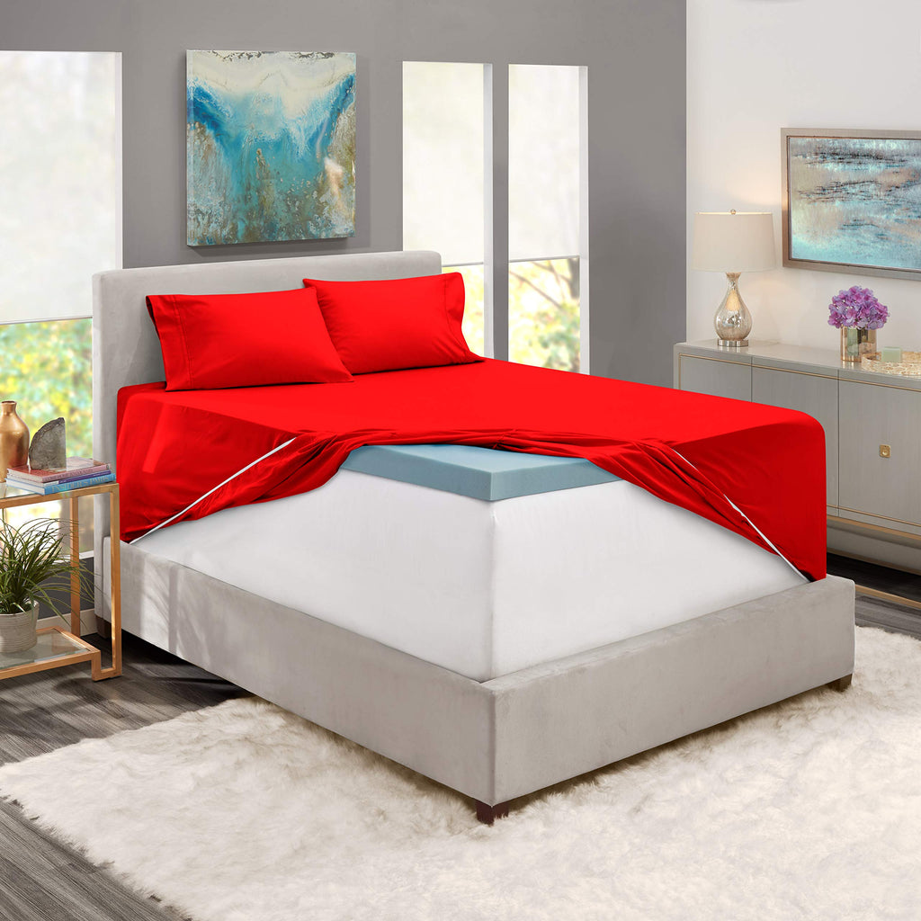 Nestl Extra Deep Pocket Sheets - Fits Mattress 18-24 Inches Deep, Extra Deep Pocket California King Size Sheets, 4 Piece Cal King Sheets, Cal King Sheets Deep Pocket, Cherry Red