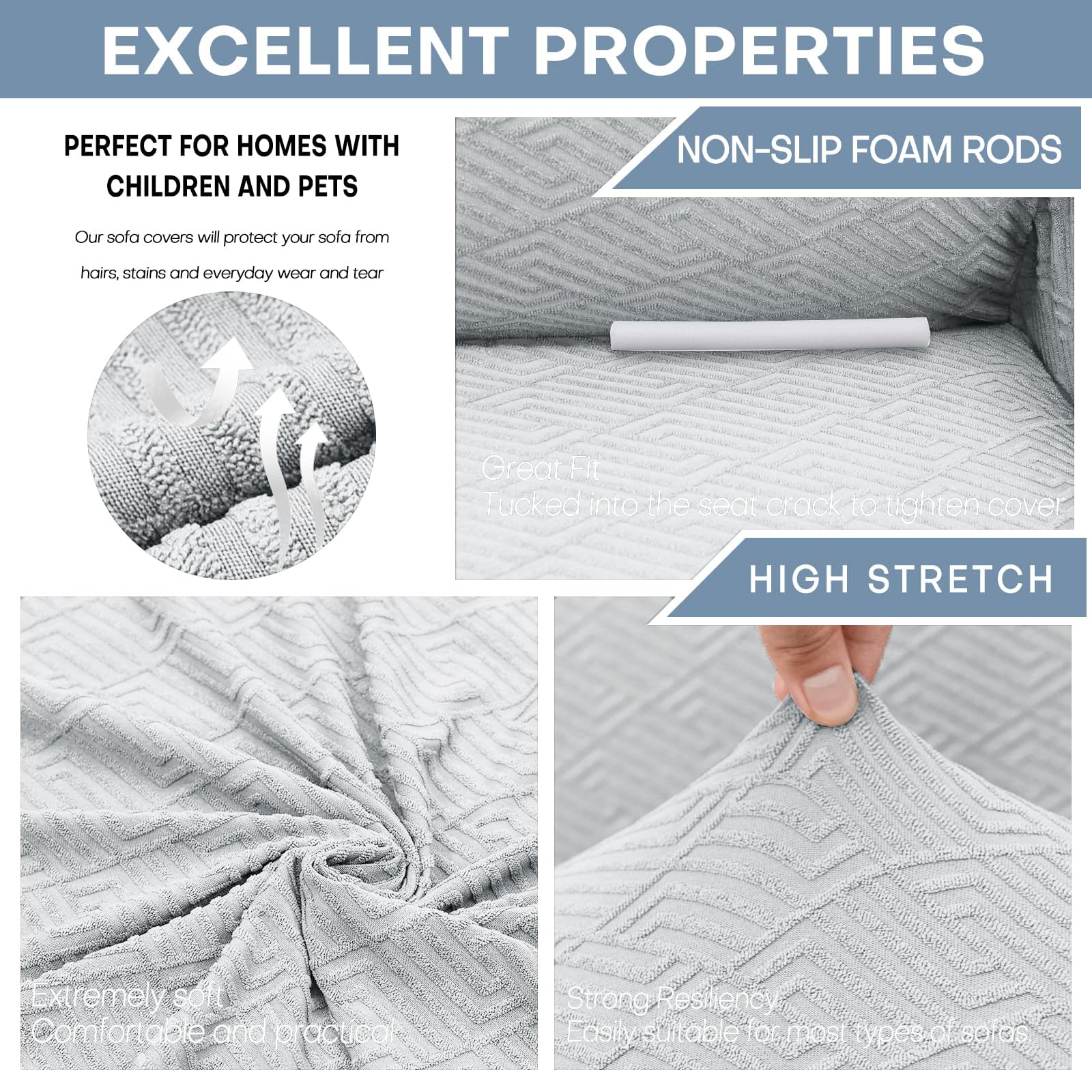 Znsayotx 1 Piece Jacquard Couch Covers For 2 Cushion Couch High Stretch Loveseat Slipcover For Pets Dogs Anti Slip Love Seat Sofa Slipcover Furniture Protector (Medium, New Pattern Silver Grey)