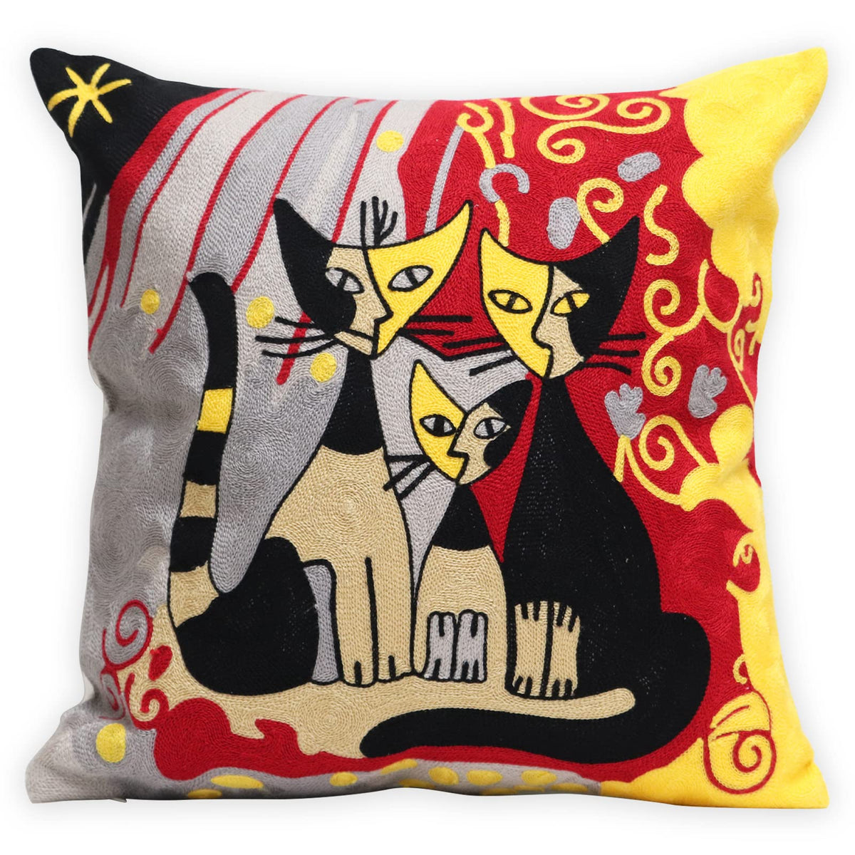 Unionkk 1 Pcs Embroidered Decorative Throw Pillows Covers For Sofa Decor Cushion Cases 18 X 18 Inch (Cat Family)