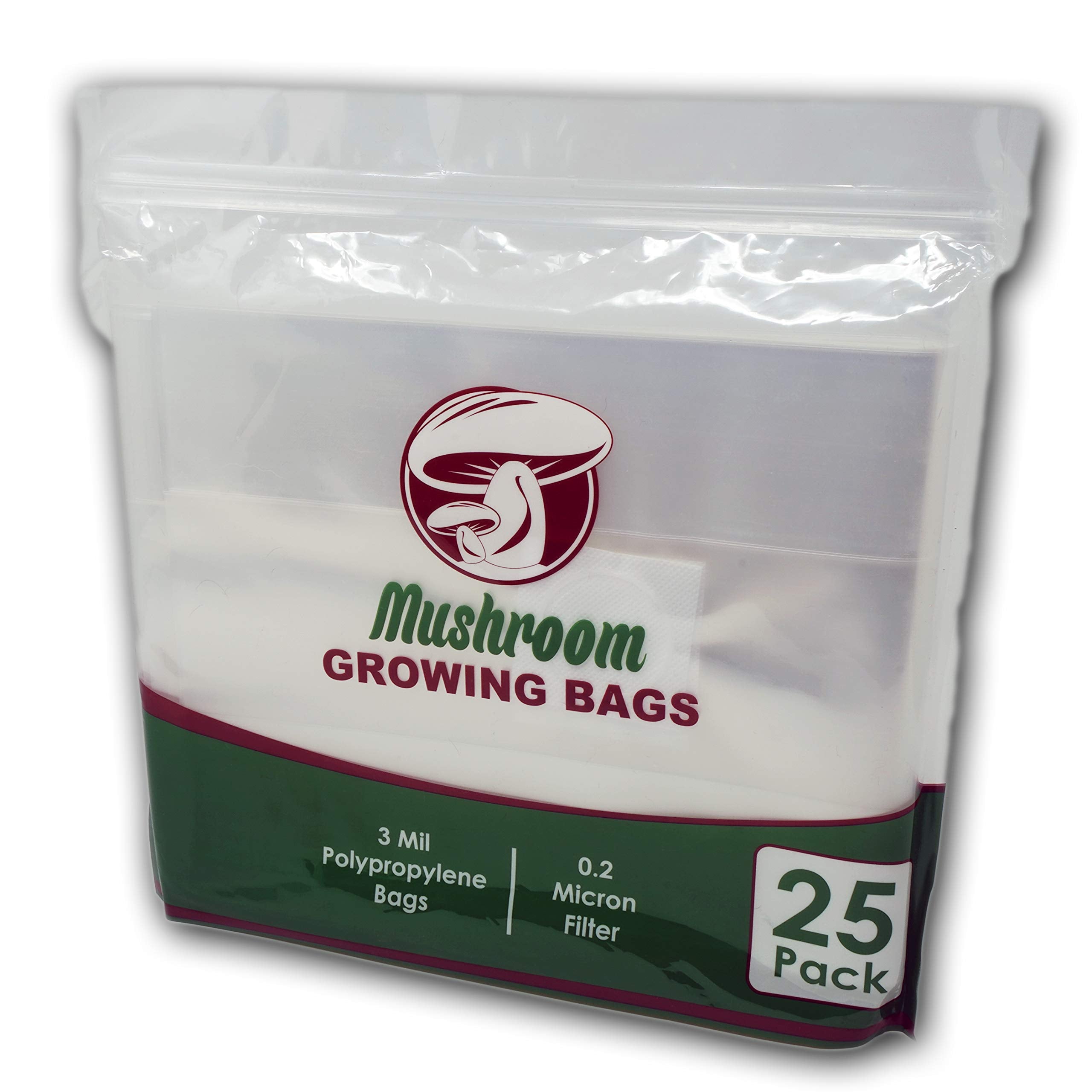 Reinforced Mushroom Grow Bags, 25 Count, Oyster Spawn And Grain Root Substrate Growing Kit With 0.2 Micron Filter, Large 8