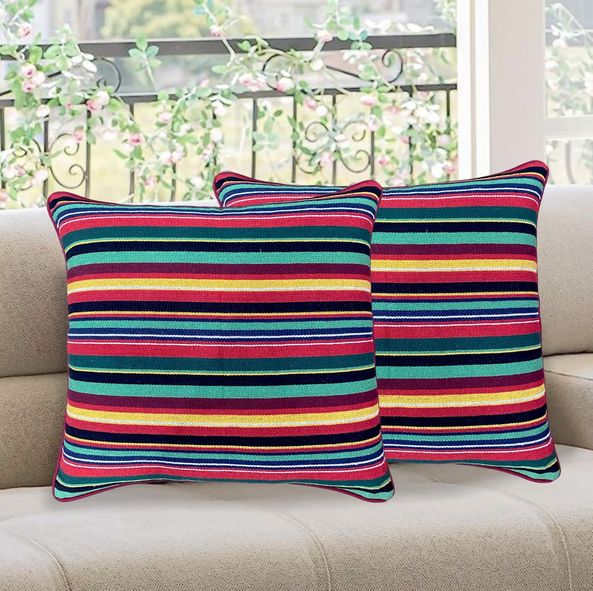 Sajavat Home Ruby Red Cotton Cushion Covers | Soft And Durable Decorative Pillowcases | 14X14 Inches / 35X35 Cms | Pack Of 2 | V