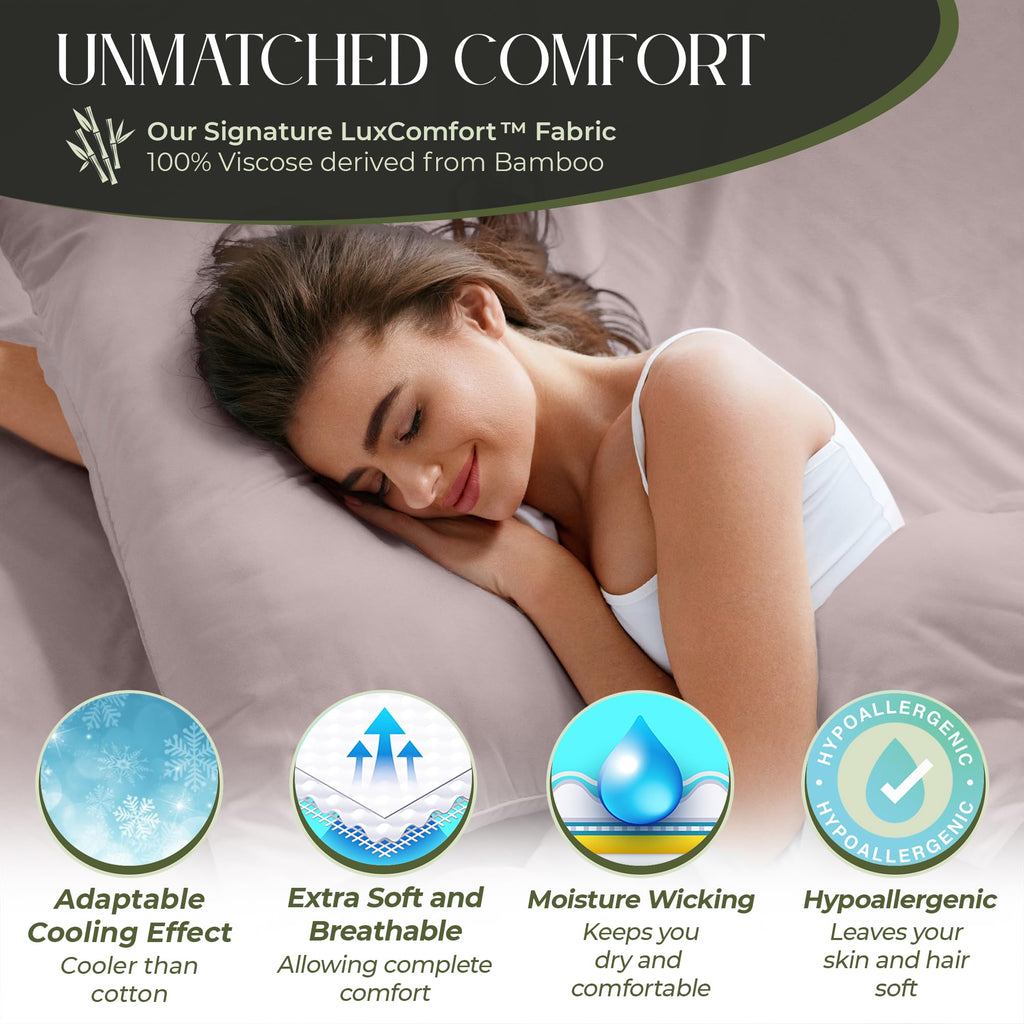Decolure 100% Organic Viscose Derived From Bamboo Sheets Cal King Size 4Pcs - Ultra Soft & Luxuriously Cooling, 17'' Deep Pocket