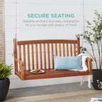 Best Choice Products 48In Wood Porch Swing Outdoor Patio Hanging Bench Chair Furniture For Deck, Garden, Yard W/Mounting Chains, Curved Back Design, 500Lb Weight Capacity - Brown