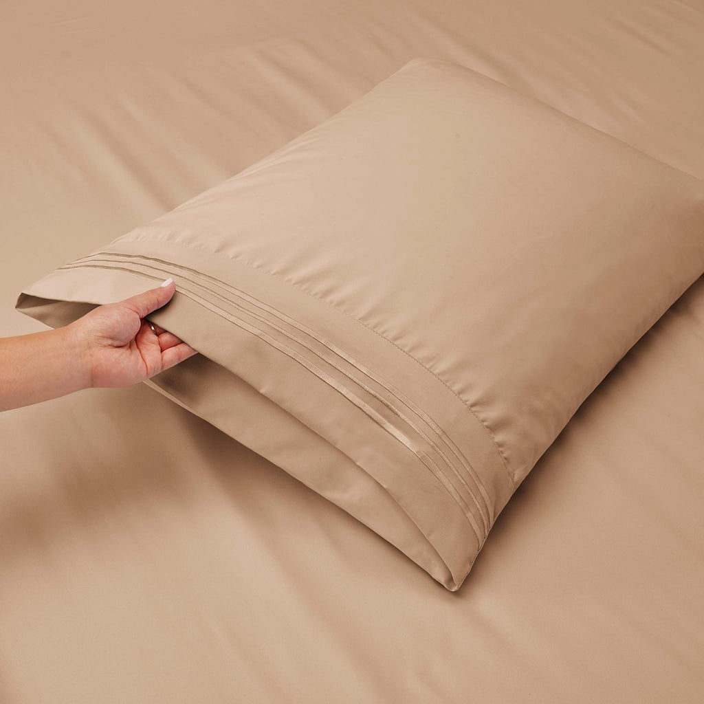 Clara Clark Bed Sheets, Premier 1800 Series Bed Sheet Set With Extra Set Pillowcases, Deep Pocket Fitted Sheet, Luxury Soft Bedding Sheets & Pillowcases, Queen, Taupe Sand
