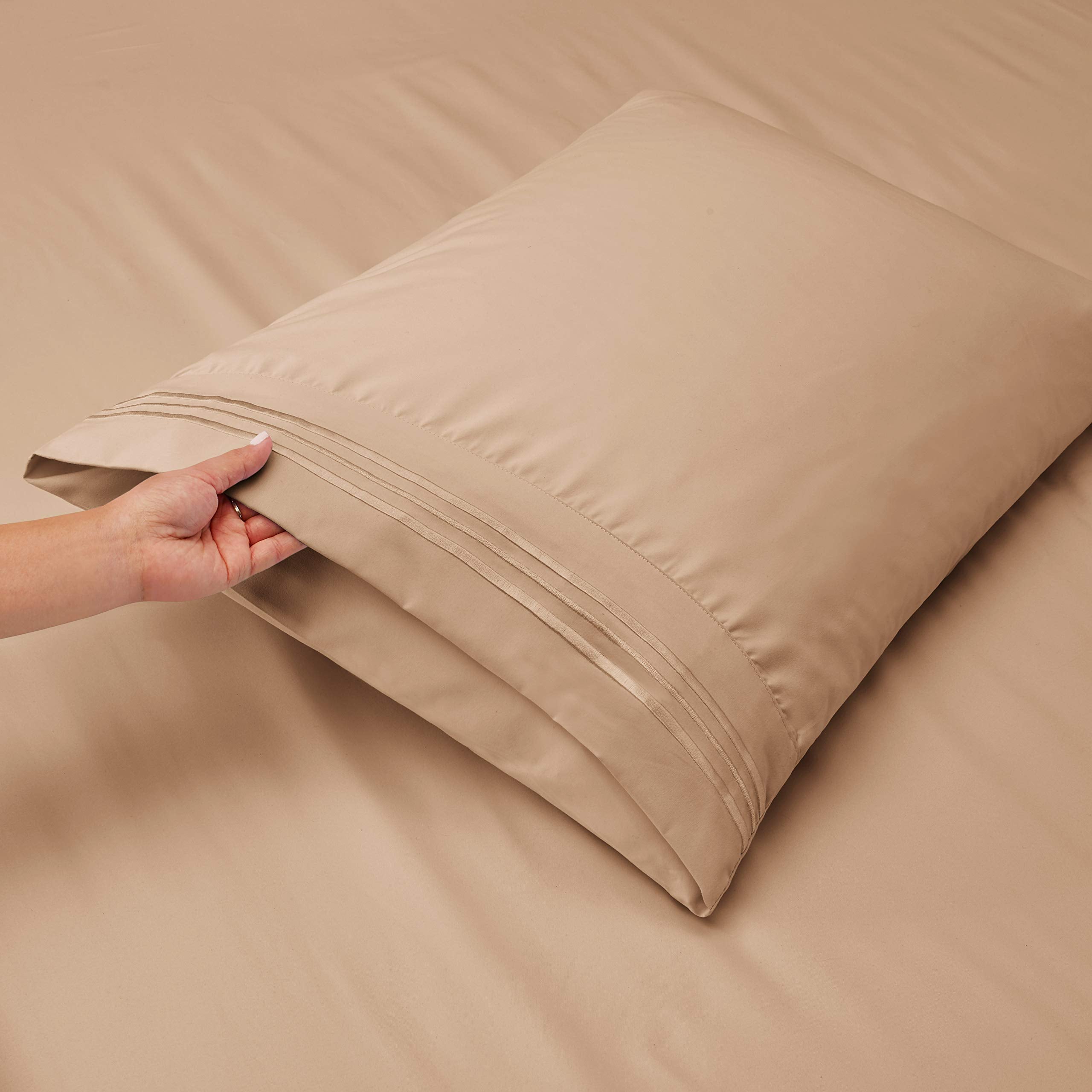 Clara Clark Bed Sheets, Premier 1800 Series Bed Sheet Set With Extra Set Pillowcases, Deep Pocket Fitted Sheet, Luxury Soft Bedding Sheets & Pillowcases, Queen, Taupe Sand