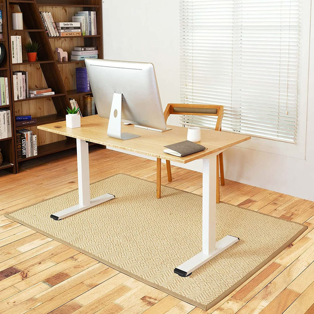 Flexispot En1 Bamboo Standing Desk 55 X 28 Inches Whole-Piece Curved Natural Bamboo Desktop Ergonomic Electric Sit Stand Up Desk Memory Controller(White Frame + 55' Bamboo Top, 2 Packages