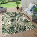 In- & Outdoor Rug Tropical Palm Leaf Design For Patio In Green Beige, Size: 3'11' X 5'7'