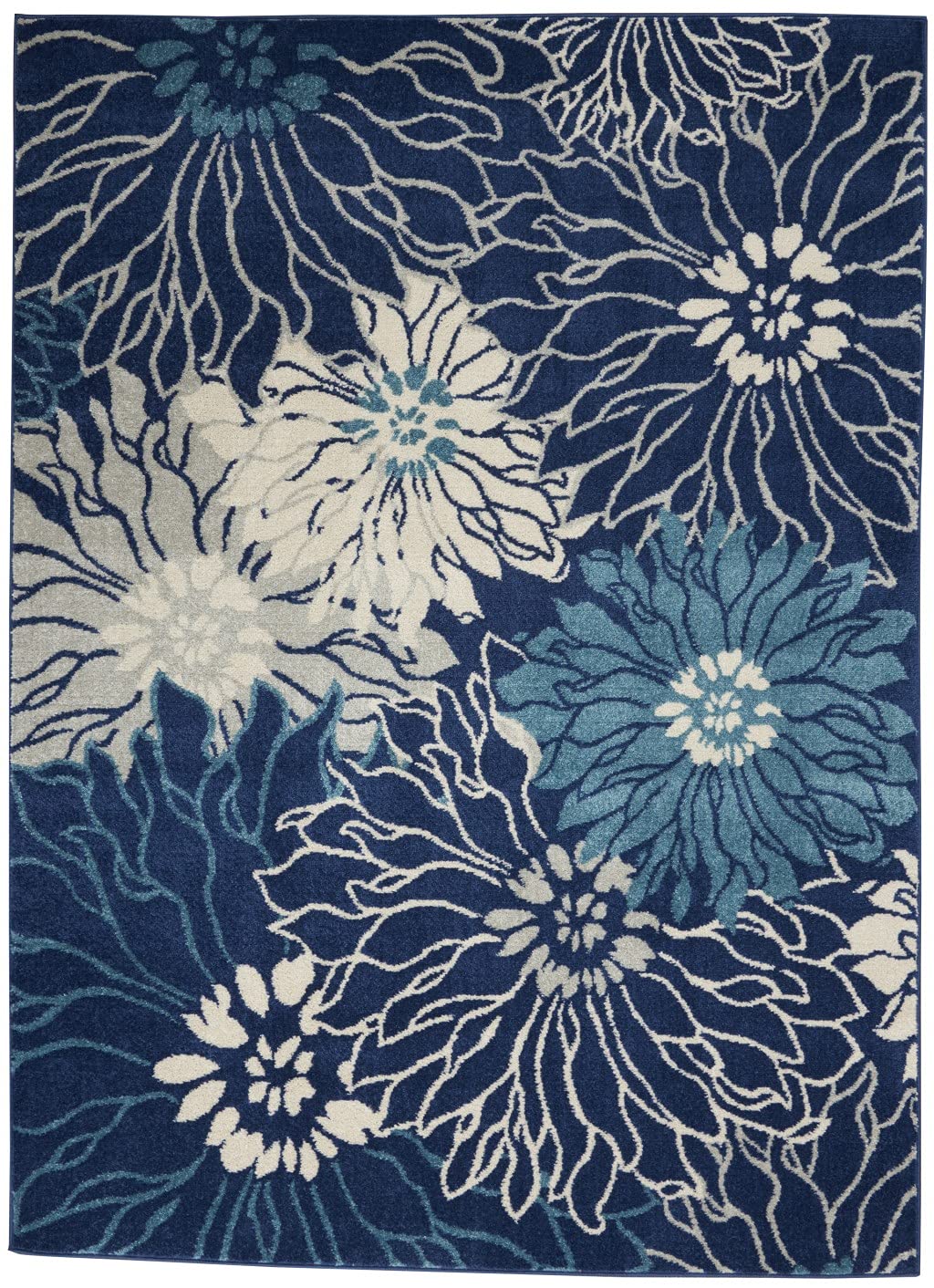 HomeRoots Navy/Ivory 100% Polypropylene 4’ x 6’ Navy and Ivory Floral Area Rug