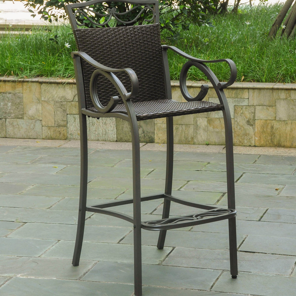 International Caravan 608221 Wicker Resin Patio Bar Stool In Chocolate, Set Of 2, Brown