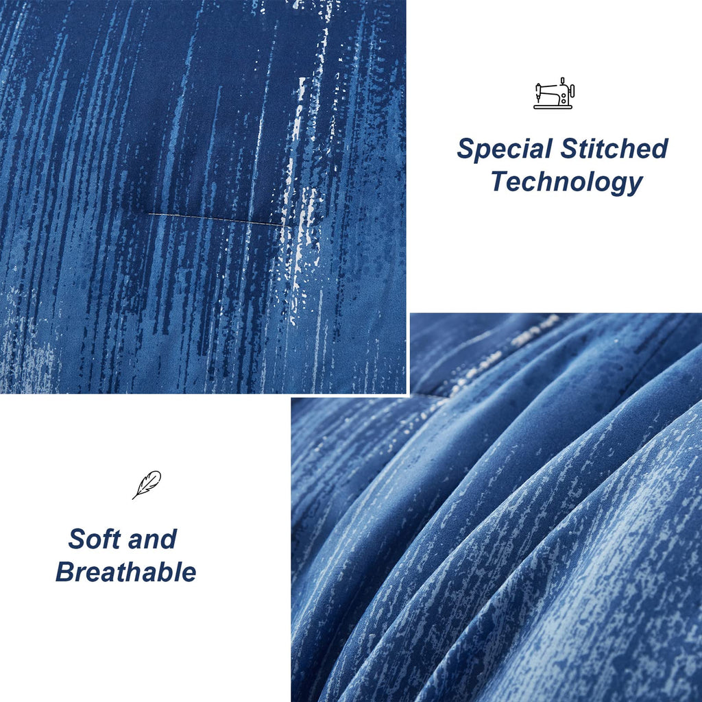 Dinjoy Ombre Blue Comforter Set Twin Size Reversible Gradient Blue Grey Boho Bedding Set For Men Women 7 Pieces Bed In A Bag Boh
