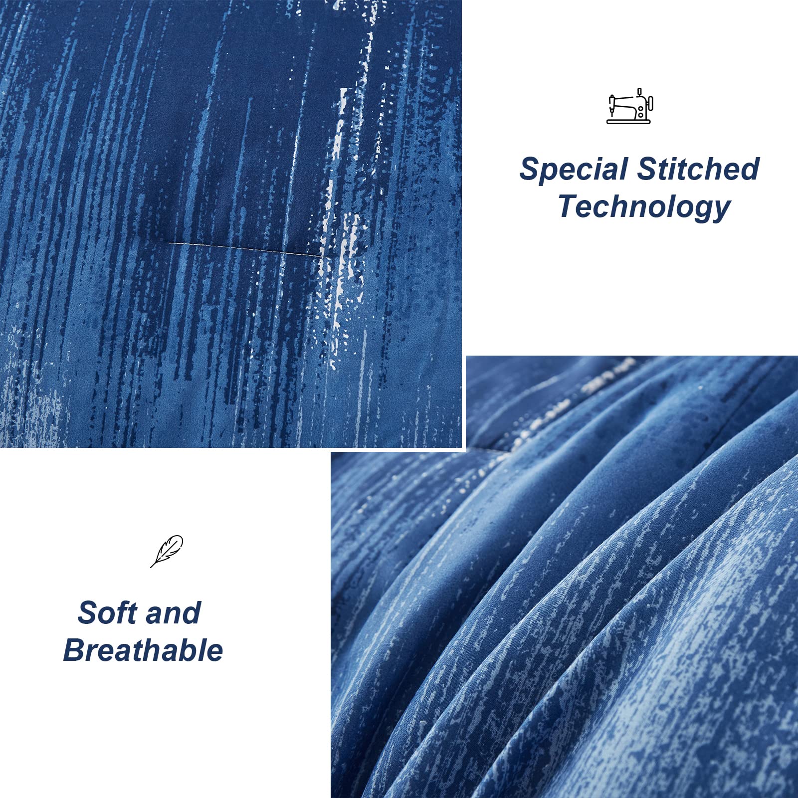 Dinjoy Ombre Blue Comforter Set Twin Size Reversible Gradient Blue Grey Boho Bedding Set For Men Women 7 Pieces Bed In A Bag Boh