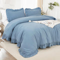 Litanika Grayish Blue King Size Comforter Set, 3 Pieces Ruffle Farmhouse Aesthetic Bedding Comforter Set, All Season Soft Lightw