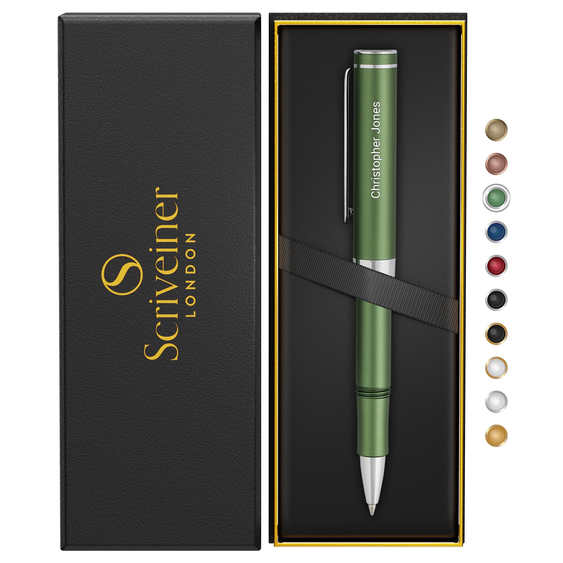 Scriveiner Personalized Green Rollerball Edc Pen, Stunning Pocket Pen With Chrome Finish, Cool Writing Pen, Best Pen Gift, Best