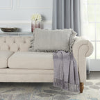 HomeRoots Grey Linen Dainty Ruffle Edged Light Gray Lumbar Pillow