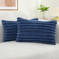 Decoruhome Faux Fur Throw Pillow Covers 12X20 Set Of 2, Decorative Soft Plush Striped Lumbar Couch Pillow Covers With Velvet Back For Sofa, Bed, Living Room, Blue