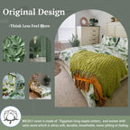 Mildly 100% Long-Staple Cotton Duvet Cover Set Green Palm Leaf Pattern Printed Comforter Cover 3Pcs, Ultra Soft & Breathable Bed