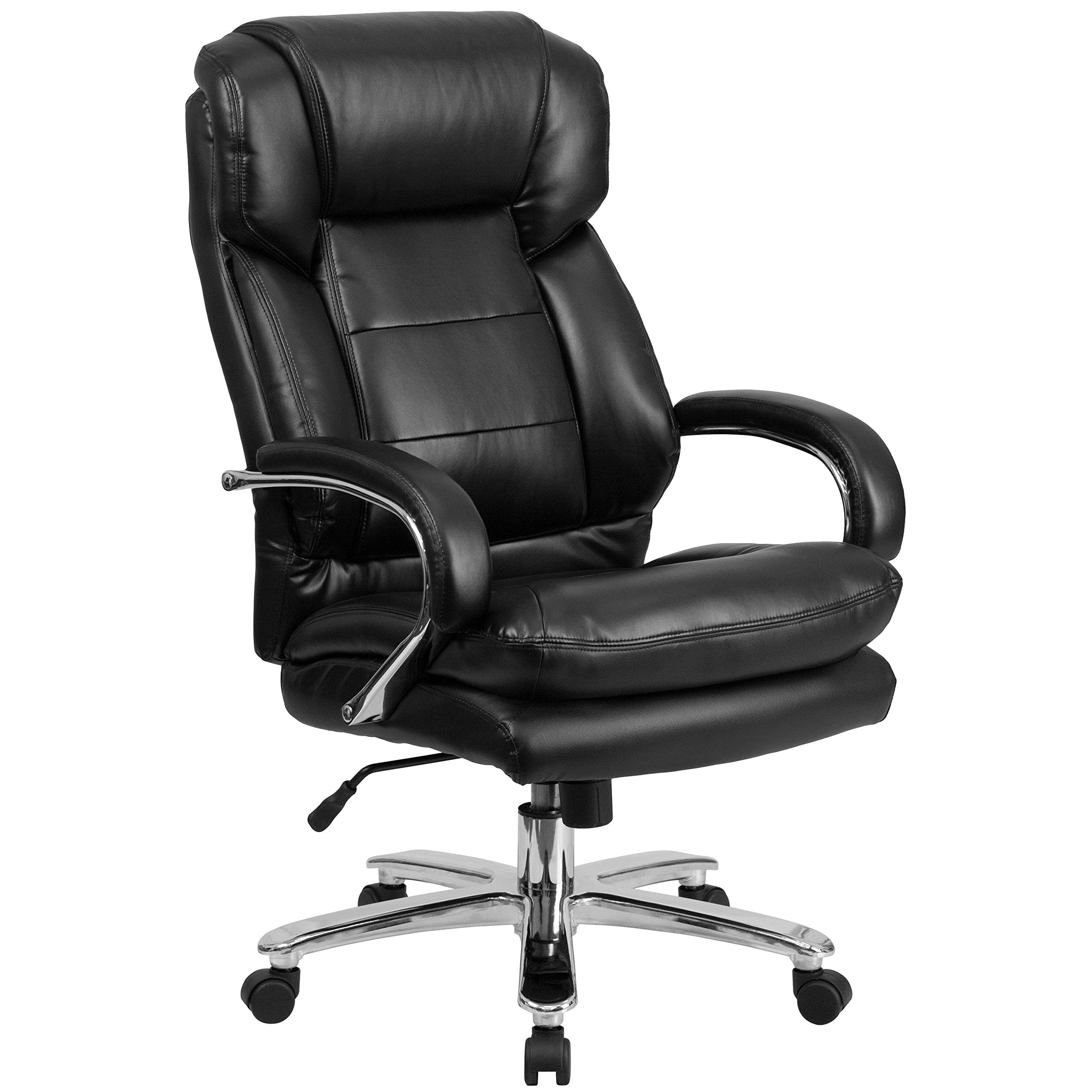 Flash Furniture Hercules Series Leathersoft Swivel Office Chair With Loop Arms, Ergonomic High-Back Executive Chair With Padded Seat And Arms, Black