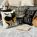 Avoin Colorlife Happy Halloween Boo Black Cat Trick Or Treat Throw Pillow Covers, 18 X 18 Inch Spooky Pumpkin Bat Cushion Case F