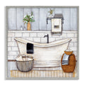 Stupell Industries Bathroom Farmhouse Style Tub Neutral Drawing Wall Art, 17x17, Grey Framed