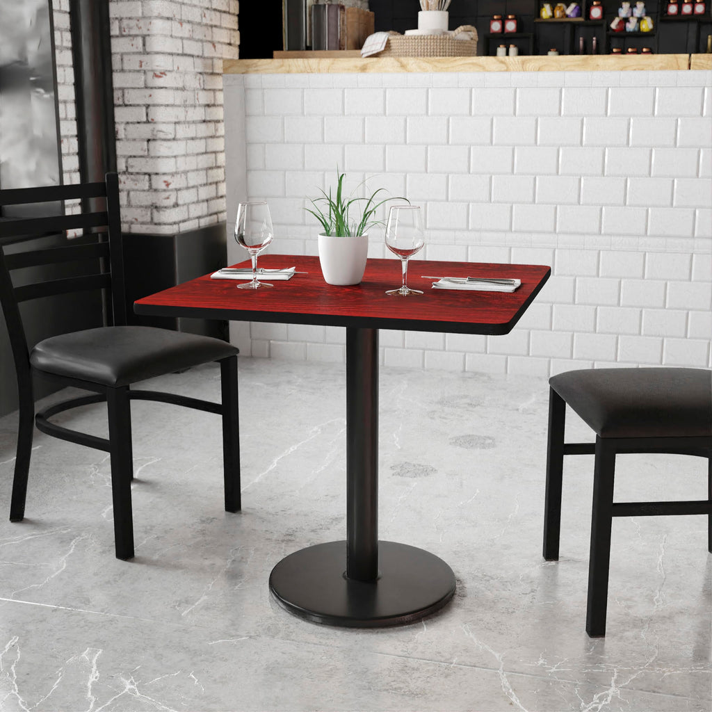 Flash Furniture Graniss 30'' Square Mahogany Laminate Table Top with 18'' Round Table Height Base