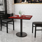 Flash Furniture Graniss 30'' Square Mahogany Laminate Table Top with 18'' Round Table Height Base
