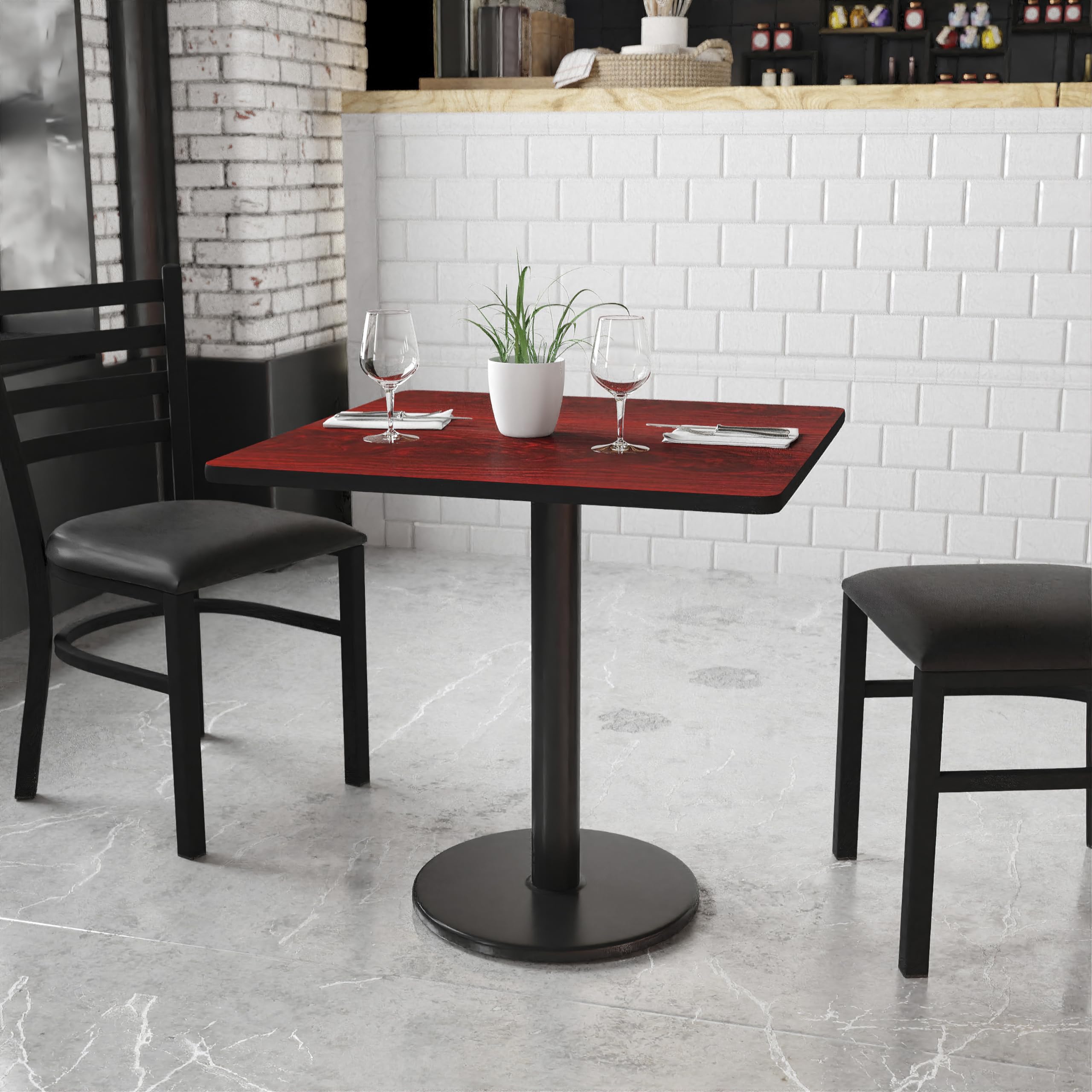 Flash Furniture Graniss 30'' Square Mahogany Laminate Table Top with 18'' Round Table Height Base