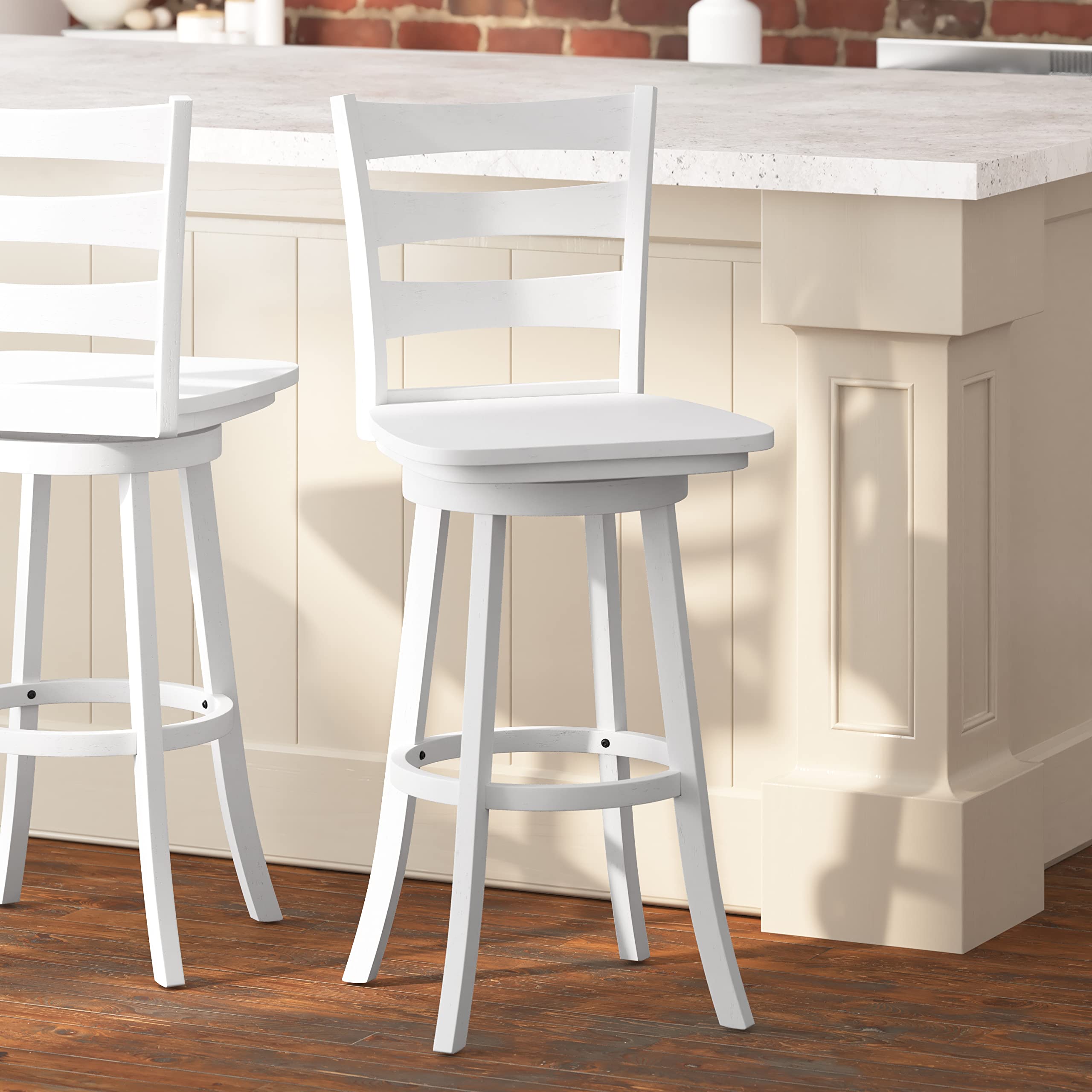 Taylor & Logan Laurel Wooden Swivel Ladderback Bar Stool in Antique White Wash