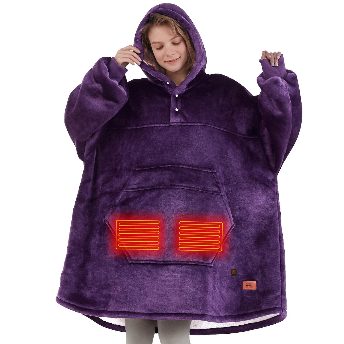 Degrees Of Comfort Heated Wearable Blanket, Cordless Electric Heating Hoodie Battery Powered, Warm Sherpa Sweatshirt Valentines