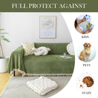 Handontime Green Sofa Cover Vintage Couch Cover For Dogs 71' X118' Couch Cushion Covers With Tassel Herringbone Sofa Cover Boho Sofa Covers For 3 Cushion Couch Chenille Soft Loveseat Sofa Covers