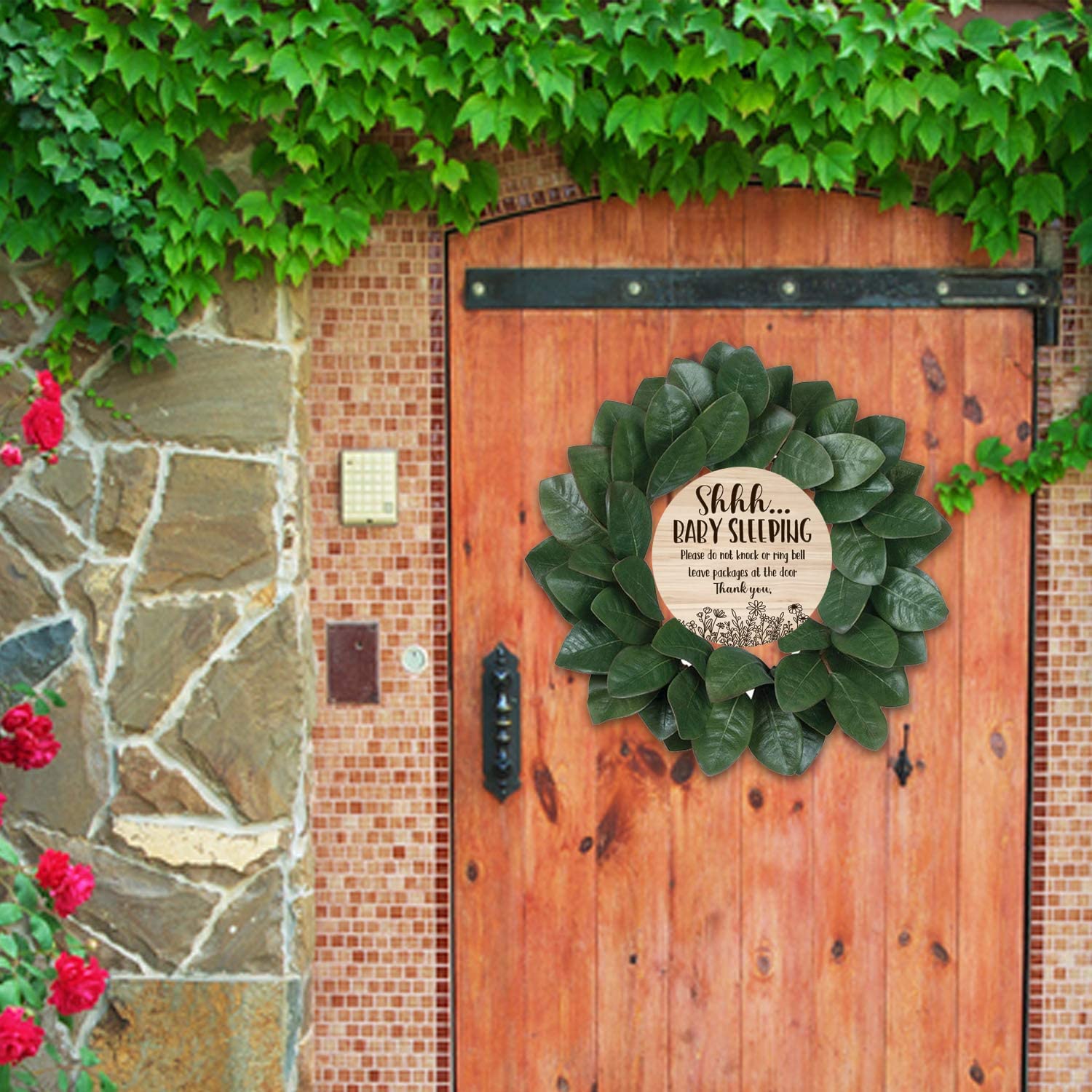 Shhh... Baby Sleeping Hanging Sign Plaque, Do Not Knock Or Ring The Bell, Round Sturdy Wooden Door Hanger For Baby Room, Nursery