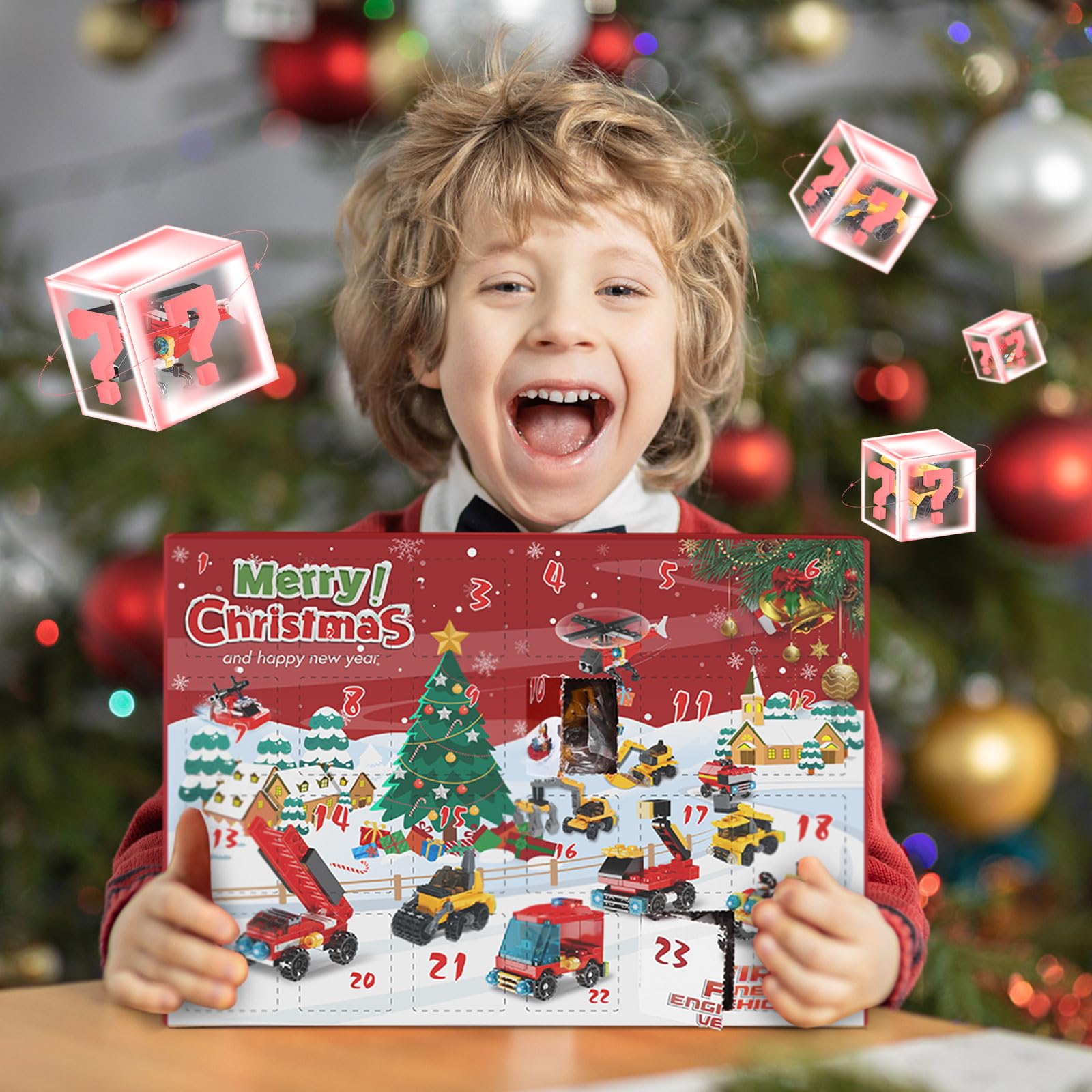 Kids Advent Calendar 2024,24Pcs Fire Truck Play Vehicles Building Blocks For Boys, 24 Days Christmas Countdown Calendar Christma