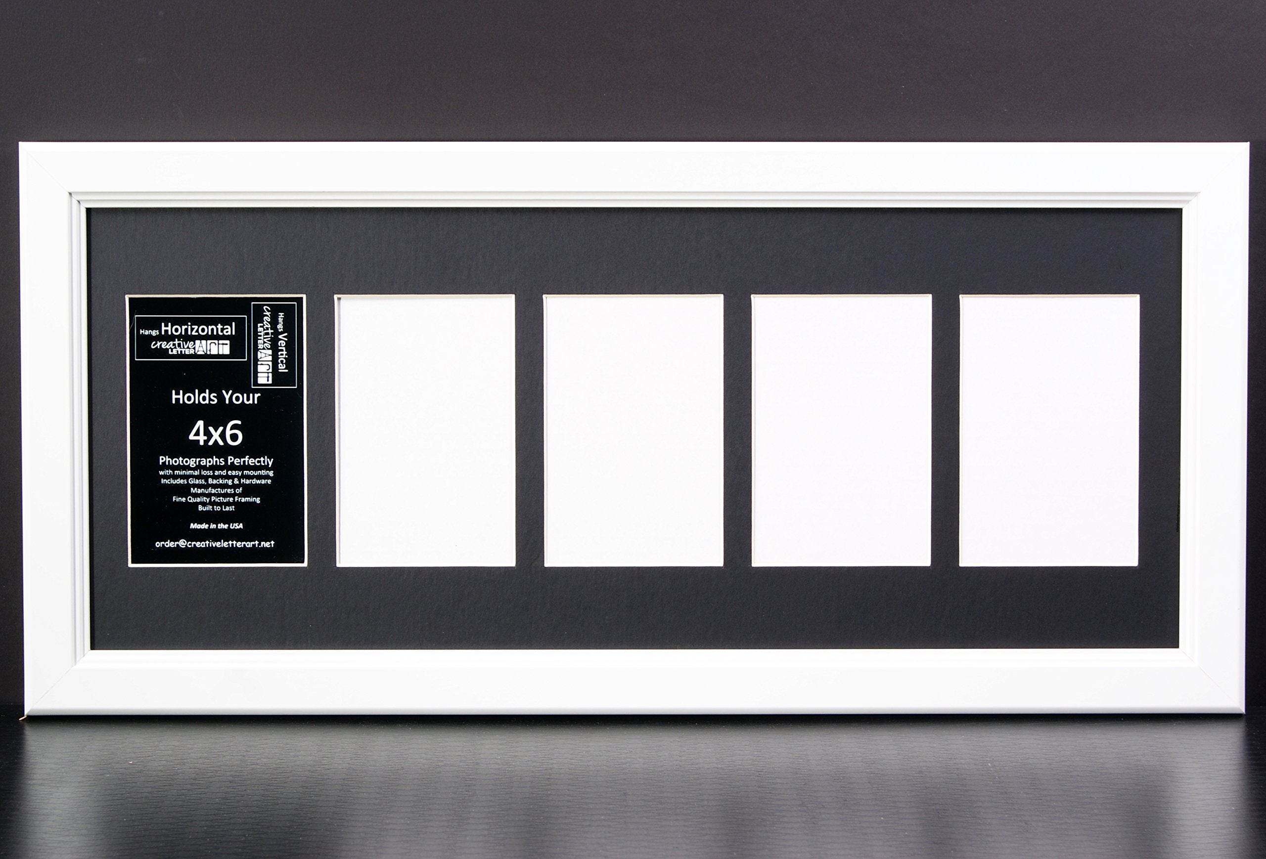 Creative Letter Art 4    x 6    Multiple Opening Picture Frame Collage with 5 holes, Cottage White Frame with 10 x 24-inch Black