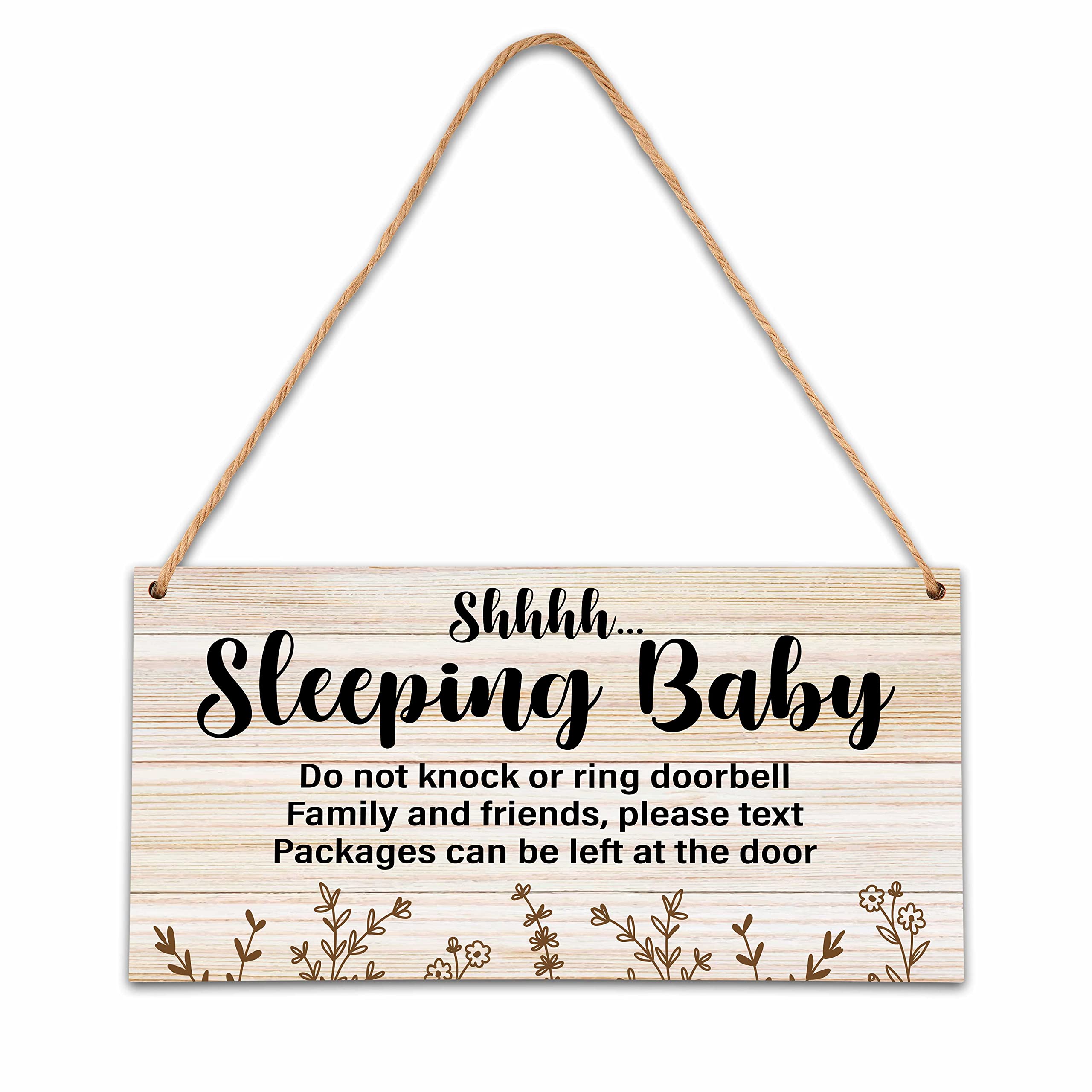 Ycyfckdr Baby Sleeping Sign, Wooden Decorative Sign, Rustic, 5x10 Inches, Brown, Beige, Rectangular, Floral, Hanging