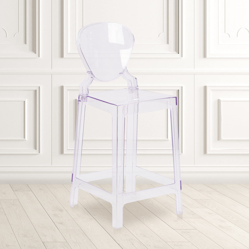 Flash Furniture Ghost Counter Stool with Tear Back in Transparent Crystal