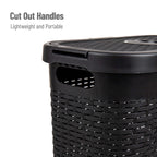 Mind Reader 40L Slim Laundry Hamper, Clothes Basket, Lid, Wicker Design, Plastic, 18''L X 10.4''W X 23.5''H, Set Of 2, Black