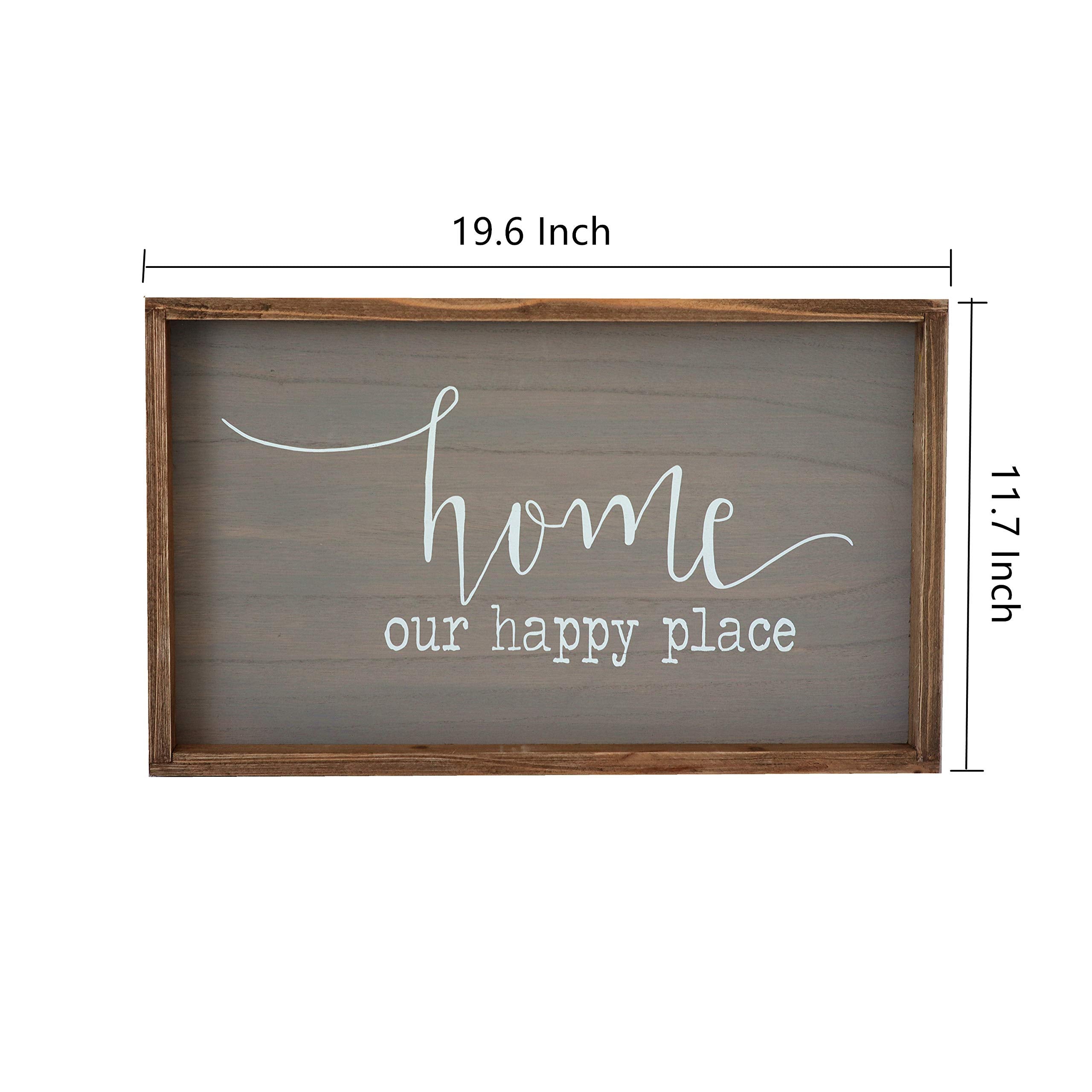 Parisloft Home Our Happy Place Wood Wall Framed Sign Natural Wood Wall Decor 19.5X11.5Inches
