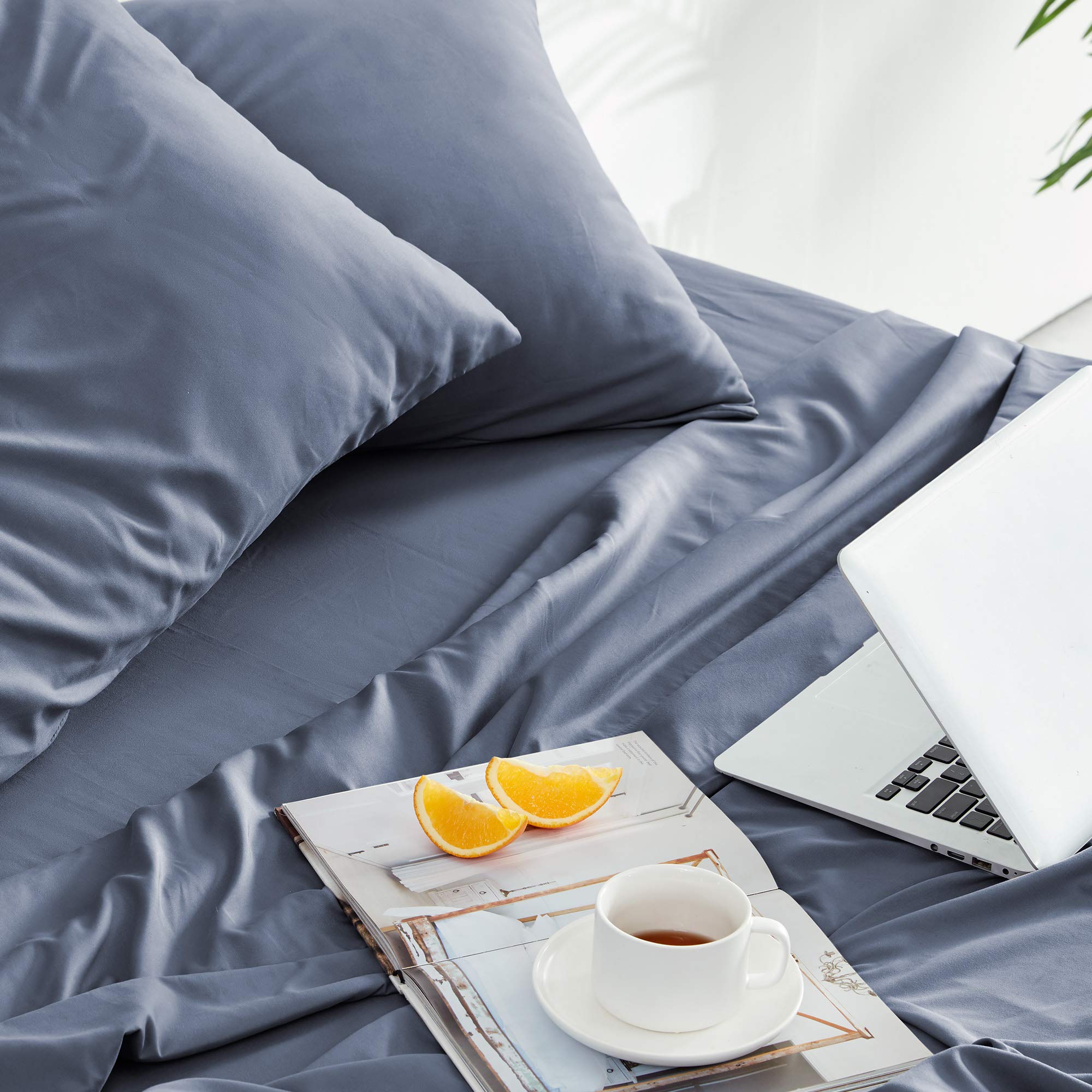 Sleep Zone Extra Deep Pocket Twin Sheets Set For Kids 3 Piece - Super Soft Brushed Microfiber Bedding Sheets Set Fits Deep Mattress Upto 21 Inches (Flint Blue, Twin)