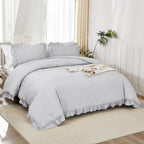 Litanika Light Grey Queen Comforter Set, 3 Pieces Ruffle Farmhouse Aesthetic Bedding Comforter Set, All Season Soft Lightweight