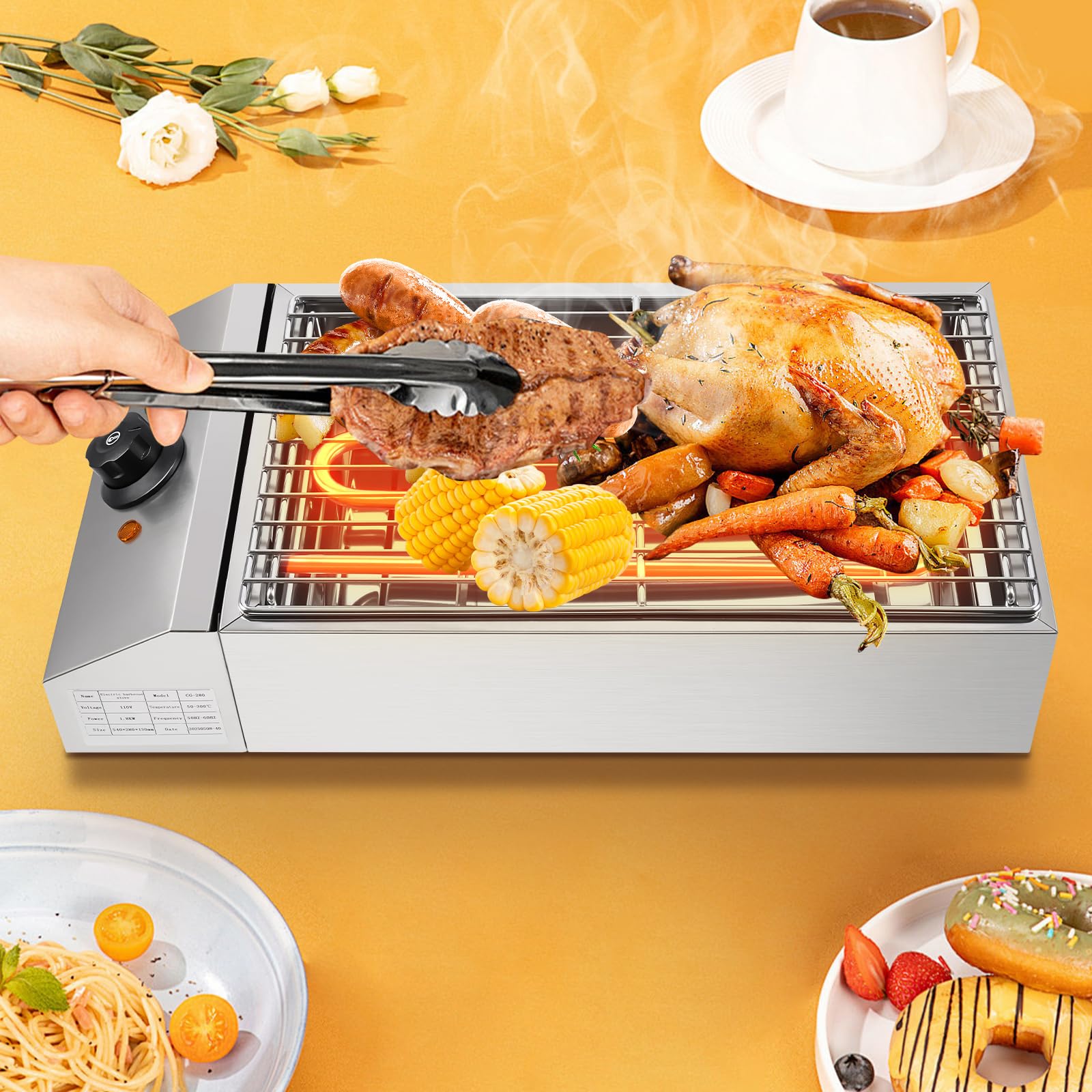 1800W Electric Indoor Outdoor Grill Portable Bbq Griddle Countertop Commercial Home Electric Countertop Griddle Smokeless Barbec